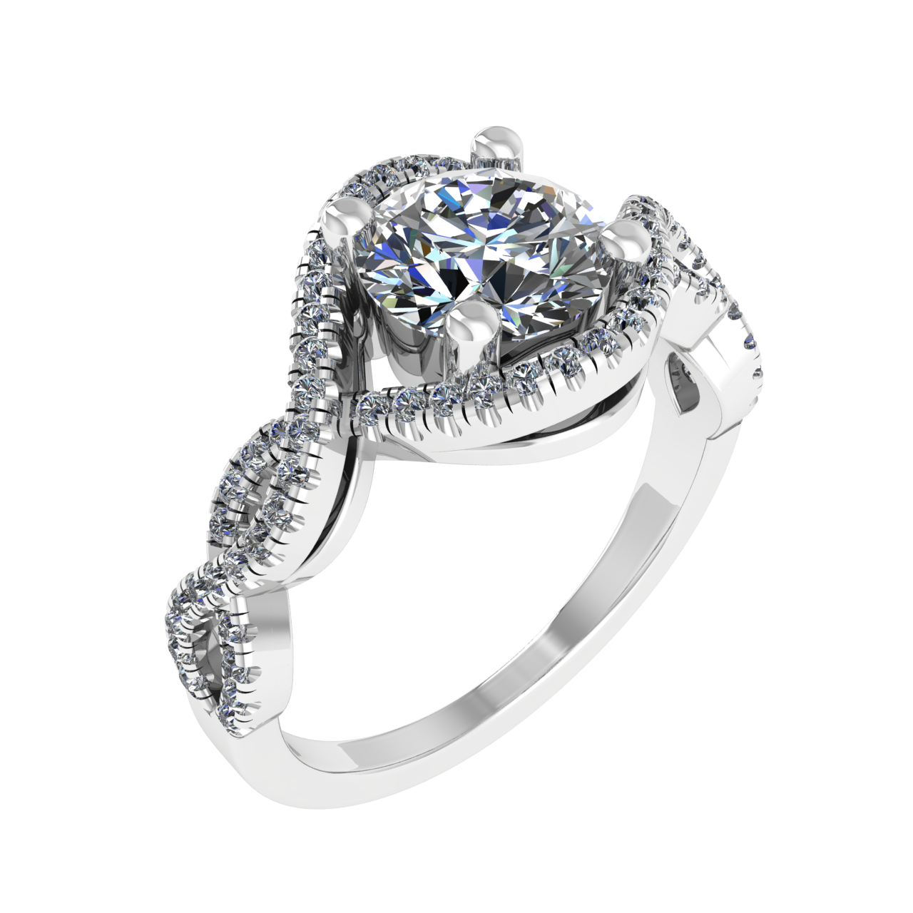 ACCENTED TWISTING PAVE 7.00mm ROUND ENGAGEMENT RING